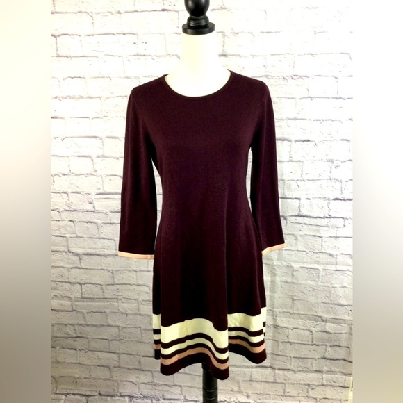 Jessica Howard Women's Long Sleeve Sweater Knit Dress in Color Wine Size Medium‎ - Picture 1 of 10